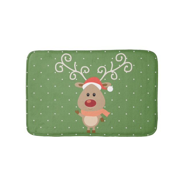 Cute Rudolph the red nosed reindeer cartoon Bathroom Mat (Front)