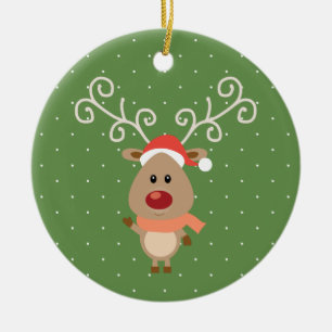 Cute Rudolph the red nosed reindeer cartoon Ceramic Ornament