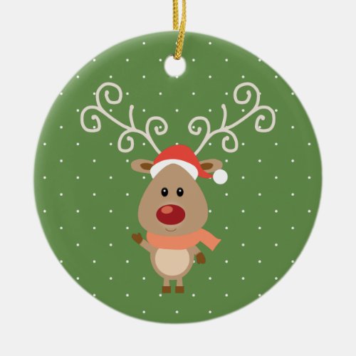 Cute Rudolph the red nosed reindeer cartoon Ceramic Ornament