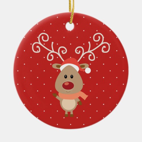 Cute Rudolph the red nosed reindeer cartoon Ceramic Ornament