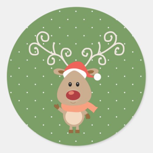 Cute Rudolph the red nosed reindeer cartoon Classic Round Sticker