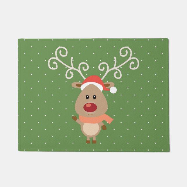 Cute Rudolph the red nosed reindeer cartoon Doormat (Front)