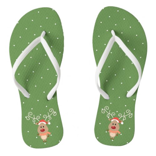 Cute Rudolph the red nosed reindeer cartoon Flip Flops