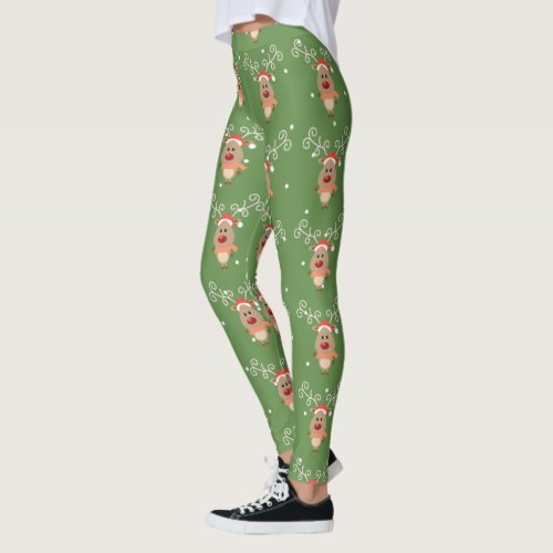 Cute Rudolph the red nosed reindeer cartoon Leggings