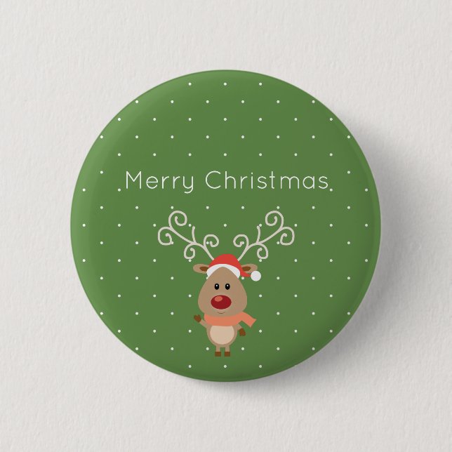 Cute Rudolph the red nosed reindeer cartoon Pinback Button (Front)