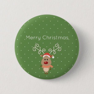 Cute Rudolph the red nosed reindeer cartoon Pinback Button