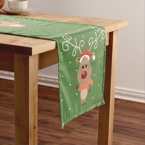 Cute Rudolph the red nosed reindeer cartoon Short Table Runner