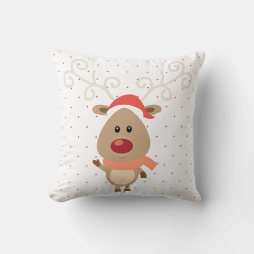 Cute Rudolph the red nosed reindeer cartoon Throw Pillow