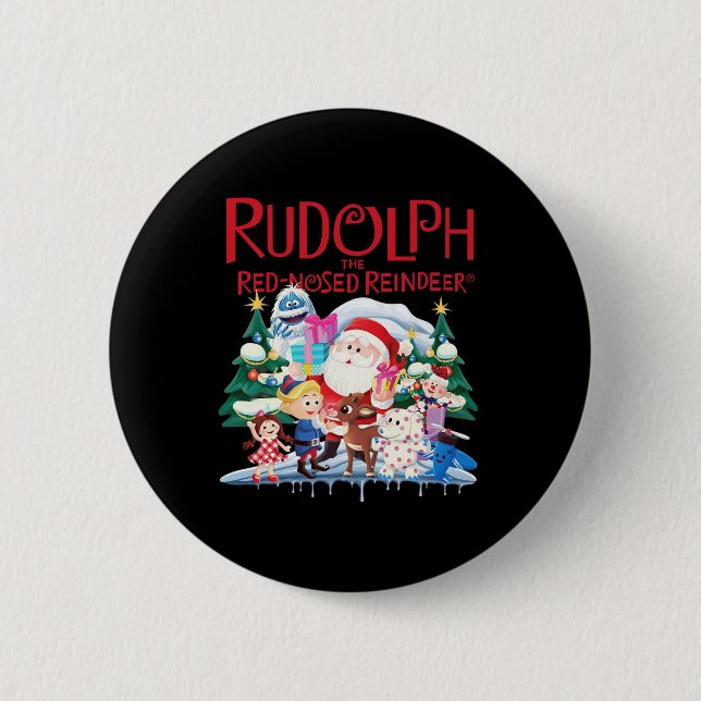 Cute Rudolph The Red Nosed Reindeer Christmas Spec Button (Front)