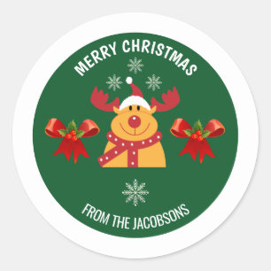 Cute Rudolph the Reindeer Merry Xmas From Family Classic Round Sticker