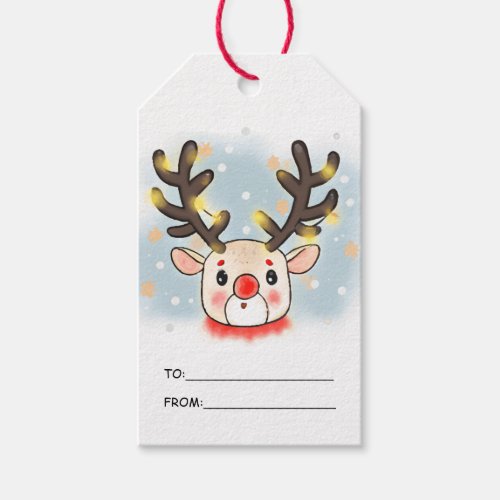 Cute Rudolph with Christmas Lights Holiday Gift Tags