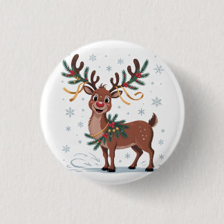 Cute Rudolph with Gold Accents Button