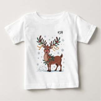 Cute Rudolph with Gold Accents Initials Baby T-Shirt