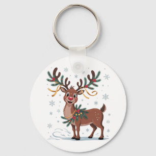 Cute Rudolph with Gold Accents Keychain