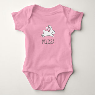 Cute Running Bunny Rabbit Custom Name Baby Bodysuit
