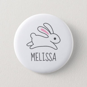 Cute Running Bunny Rabbit Custom Name Button