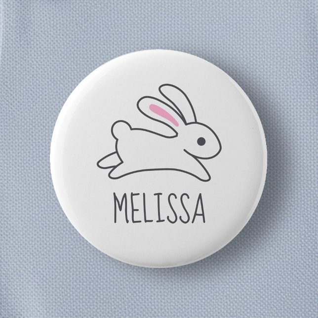 Cute Running Bunny Rabbit Custom Name Button (Creator Uploaded)