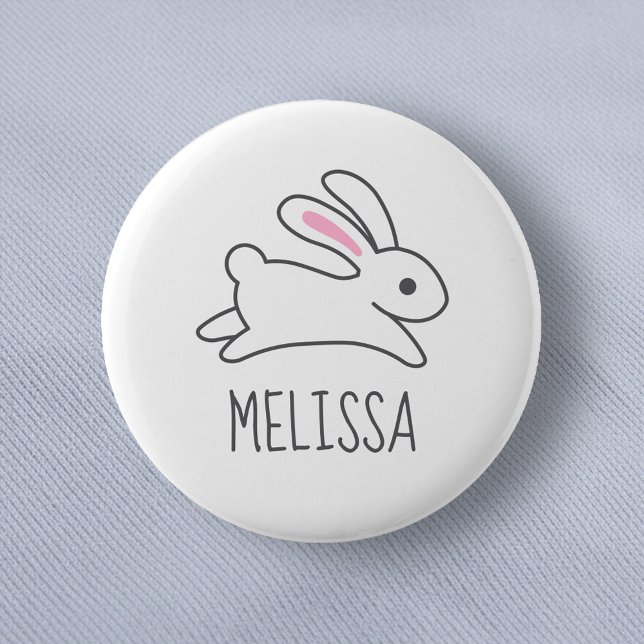 Cute Running Bunny Rabbit Custom Name Button (Creator Uploaded)