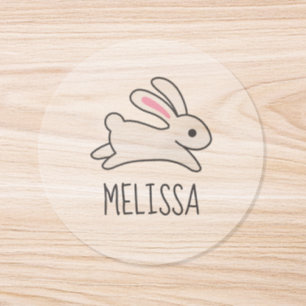 Cute Running Bunny Rabbit Custom Name Classic Round Sticker
