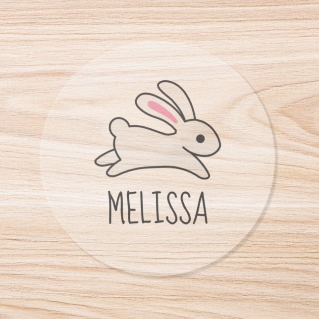Cute Running Bunny Rabbit Custom Name Classic Round Sticker (Single)