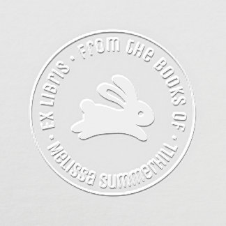 Cute Running Bunny Rabbit Round Bookplate Embosser