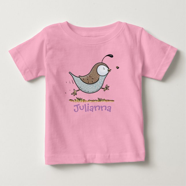 Cute running californian quail cartoon baby T-Shirt (Front)