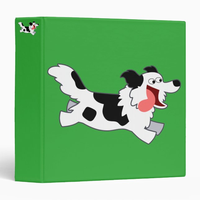 Cute Running Cartoon Border Collie Binder (Front/Spine)