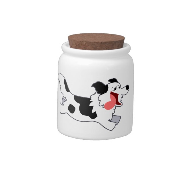 Cute Running Cartoon Border Collie Candy Jar (Left)