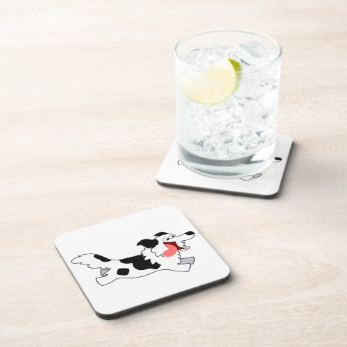 Cute Running Cartoon Border Collie Coasters Set