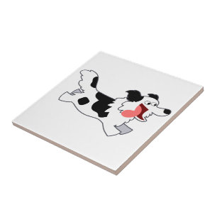 Cute Running Cartoon Border Collie Tile