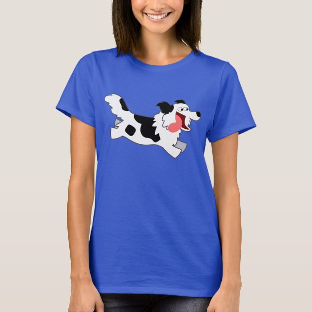 Cute Running Cartoon Border Collie Women T-Shirt (Front)