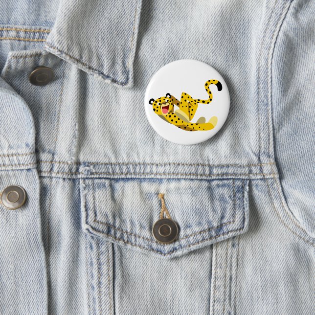 Cute Running Cartoon Cheetah Pinback Button (In Situ)
