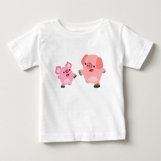 Cute Running Cartoon Pigs Baby T-Shirt (Front)