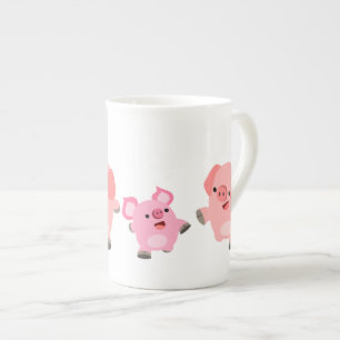 Cute Running Cartoon Pigs Bone China Mug