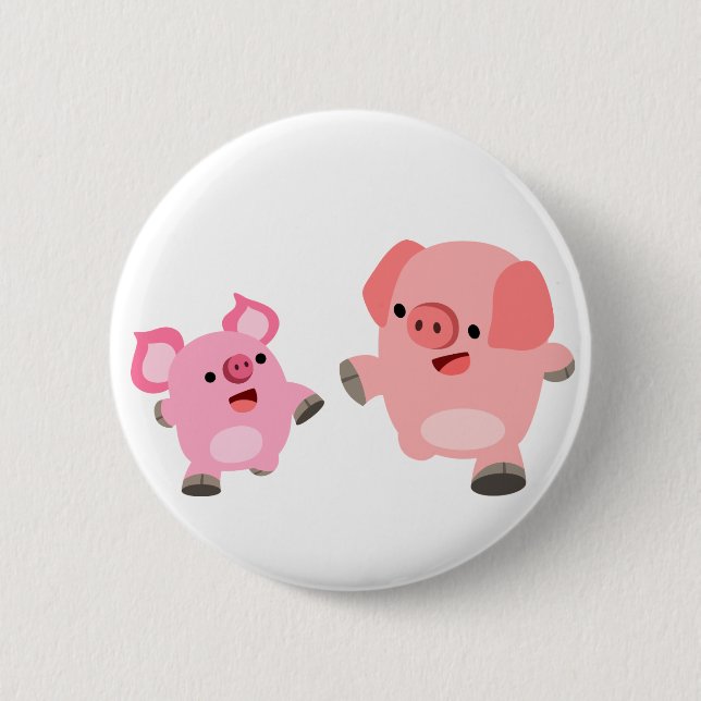 Cute Running Cartoon Pigs Button Badge (Front)