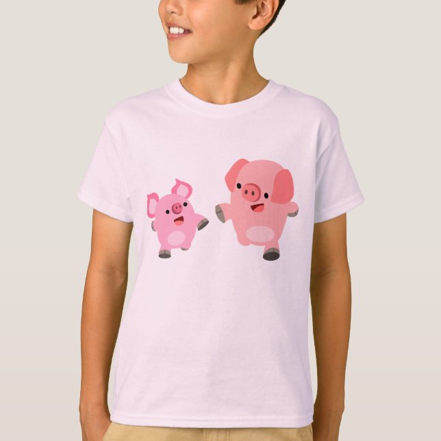 Cute Running Cartoon Pigs Children T-Shirt (Front)