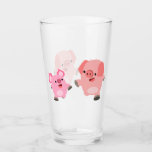 Cute Running Cartoon Pigs Glass