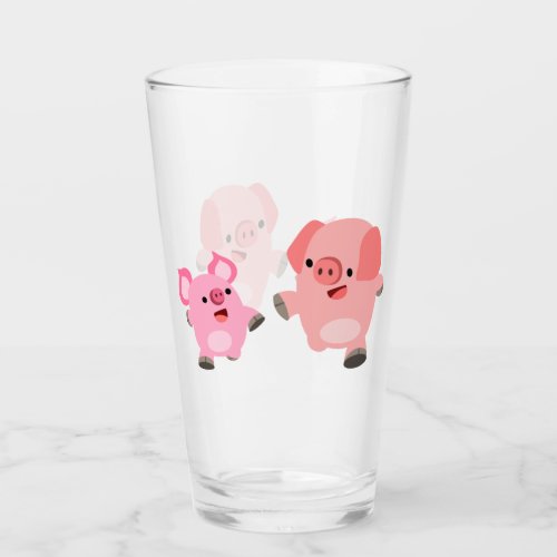 Cute Running Cartoon Pigs Glass