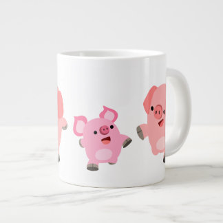 Cute Running Cartoon Pigs Large Coffee Mug