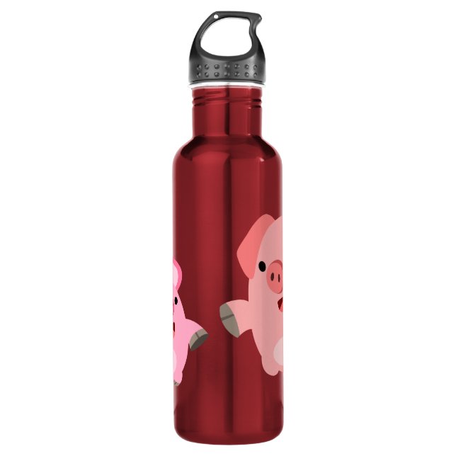 Cute Running Cartoon Pigs Stainless Steel Water Bottle (Front)