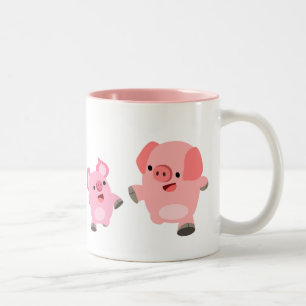 Cute Running Cartoon Pigs Two-Tone Coffee Mug