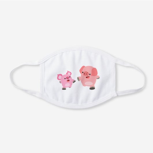 Cute Running Cartoon Pigs White Cotton Face Mask (Front)