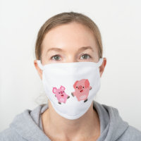 Cute Running Cartoon Pigs White Cotton Face Mask