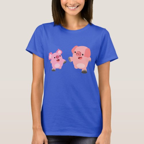 Cute Running Cartoon Pigs Women T_Shirt