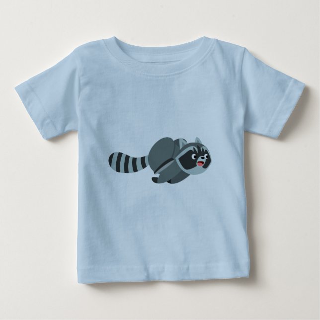 Cute Running Cartoon Raccoon Baby T-Shirt (Front)
