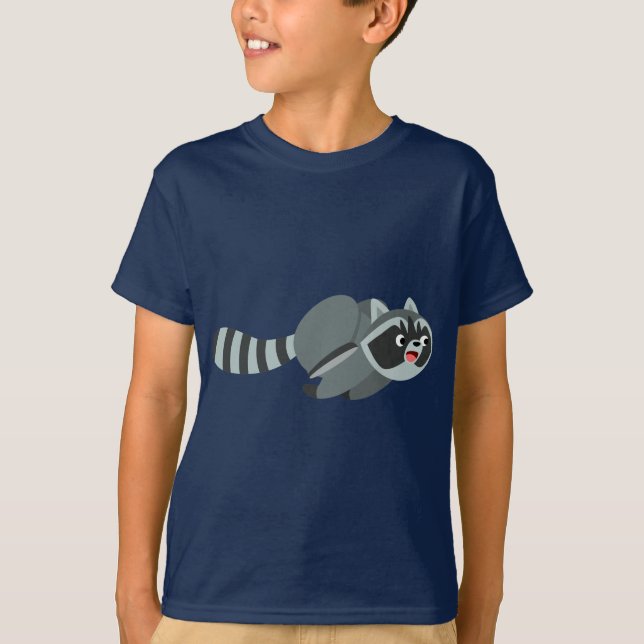 Cute Running Cartoon Raccoon Children T-Shirt (Front)