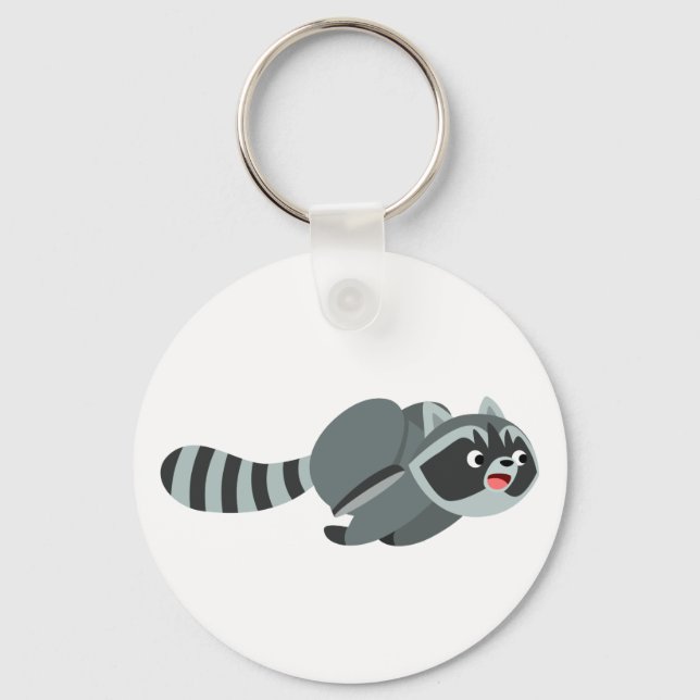 Cute Running Cartoon Raccoon Keychain (Front)