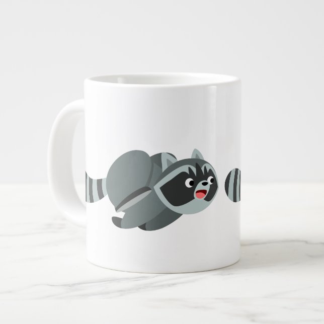 Cute Running Cartoon Raccoon Large Coffee Mug (Front Left)