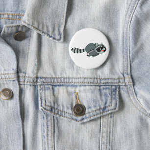 Cute Running Cartoon Raccoon Pinback Button