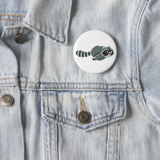 Cute Running Cartoon Raccoon Pinback Button (In Situ)